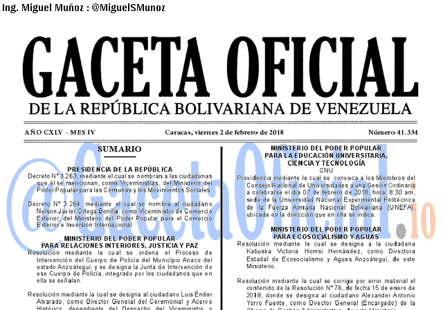 Gaceta Oficial 41334 del 2 Febrero 2018