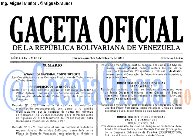 Gaceta Oficial 41336 del 6 Febrero 2018 Gaceta Oficial 41336 del 6 Febrero 2018