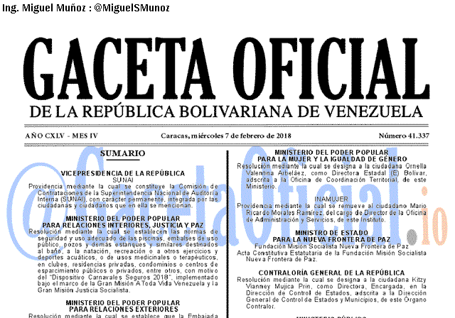 Gaceta Oficial 41337 del 7 Febrero 2018 Gaceta Oficial 41337 del 7 Febrero 2018