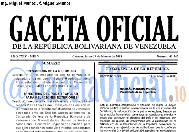 Gaceta Oficial 41343 del 19 Febrero 2018 Gaceta Oficial 41343 del 19 Febrero 2018