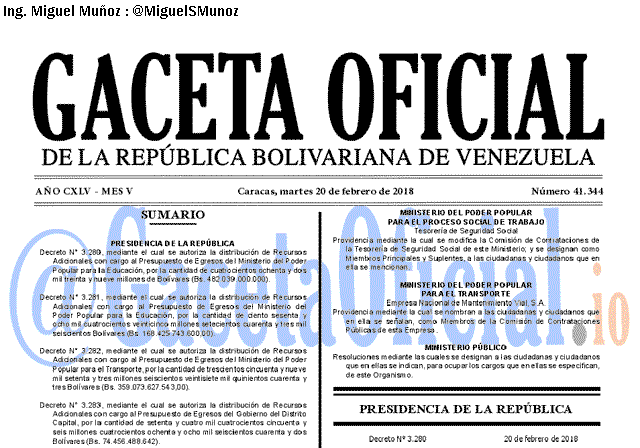 Gaceta Oficial 41344 del 20 Febrero 2018 Gaceta Oficial 41344 del 20 Febrero 2018