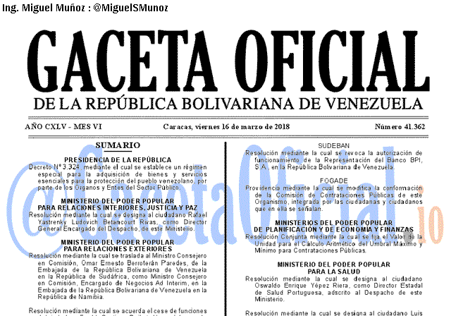 Gaceta Oficial 41362 del 16 marzo 2018