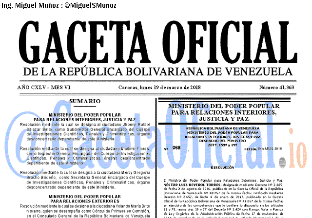 Gaceta Oficial 41363 del 19 marzo 2018