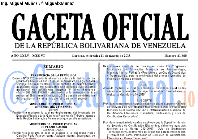 Gaceta Oficial 41365 del 21 marzo 2018