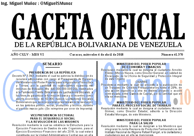 Gaceta Oficial 41370 del 4 abril 2018
