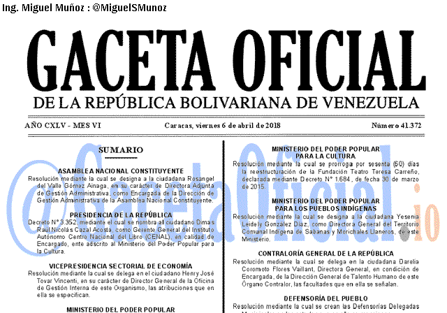 Gaceta Oficial 41372 del 6 abril 2018