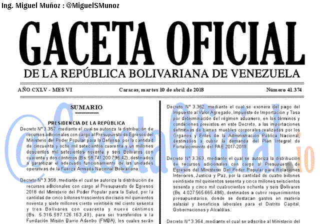 Gaceta Oficial 41374 del 10 abril 2018 Gaceta Oficial 41374 del 10 abril 2018