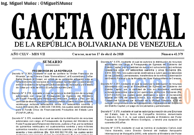 Gaceta Oficial 41379 del 17 abril 2018 Gaceta Oficial 41379 del 17 abril 2018