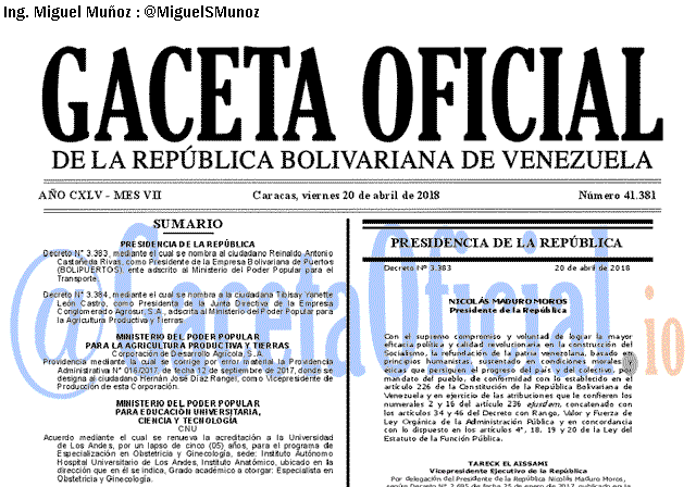 Gaceta Oficial 41381 del 20 abril 2018 Gaceta Oficial 41381 del 20 abril 2018
