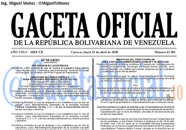 Gaceta Oficial 41382 del 23 abril 2018