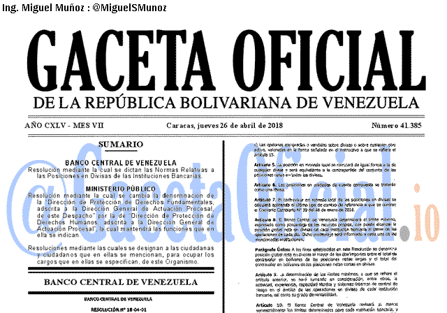 Gaceta Oficial 41385 del 26 abril 2018