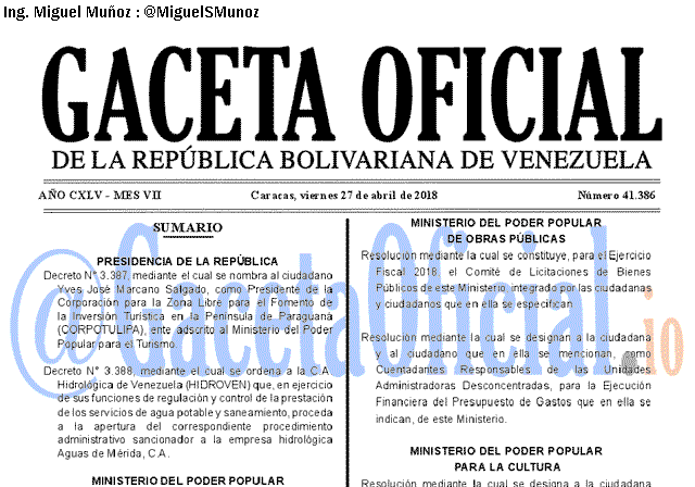 Gaceta Oficial 41386 del 27 abril 2018 Gaceta Oficial 41386 del 27 abril 2018