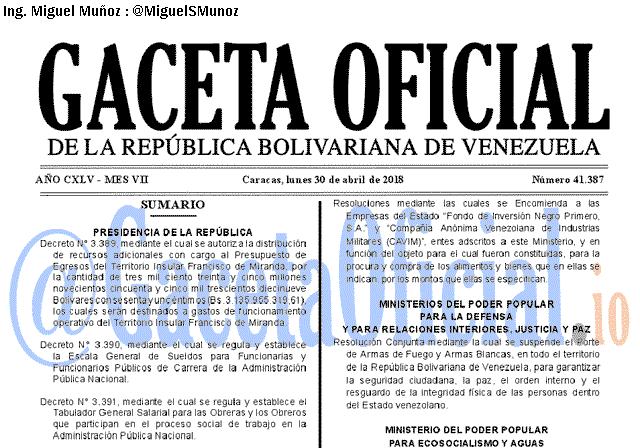 Gaceta Oficial 41387 del 30 abril 2018 Gaceta Oficial 41387 del 30 abril 2018