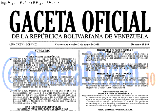 Gaceta Oficial 41388 del 2 mayo 2018