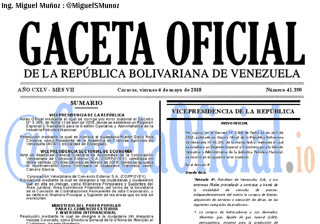 Gaceta Oficial 41390 del 4 mayo 2018