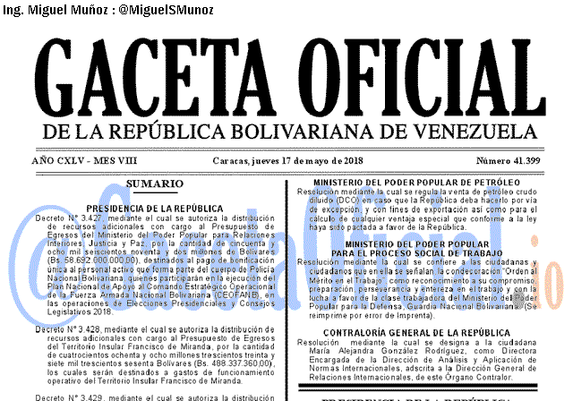 Gaceta Oficial 41399 del 17 mayo 2018