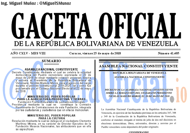 Gaceta Oficial 41405 del 25 mayo 2018 Gaceta Oficial 41405 del 25 mayo 2018