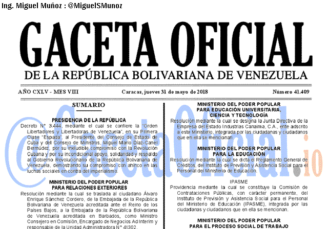 Gaceta Oficial 41409 del 31 mayo 2018 Gaceta Oficial 41409 del 31 mayo 2018
