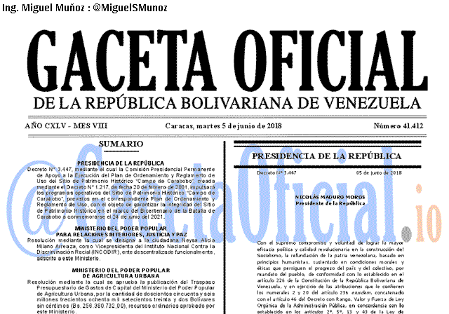 Gaceta Oficial 41412 del 5 junio 2018 Gaceta Oficial 41412 del 5 junio 2018