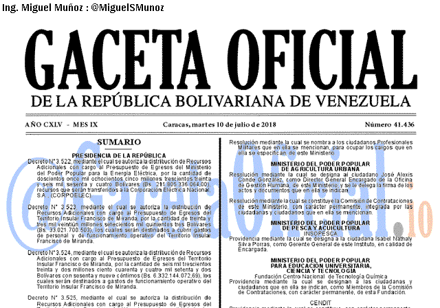Gaceta Oficial 41436 del 19 julio 2018