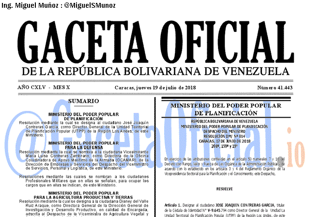 Gaceta Oficial 41443 del 19 julio 2018