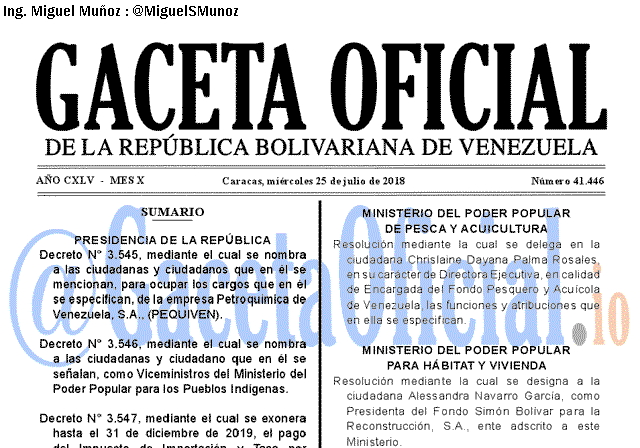 Gaceta Oficial 41446 del 25 julio 2018