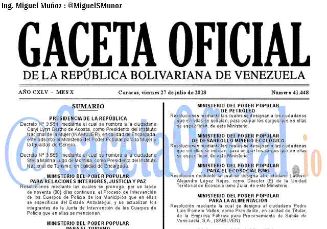 Gaceta Oficial 41448 del 27 julio 2018