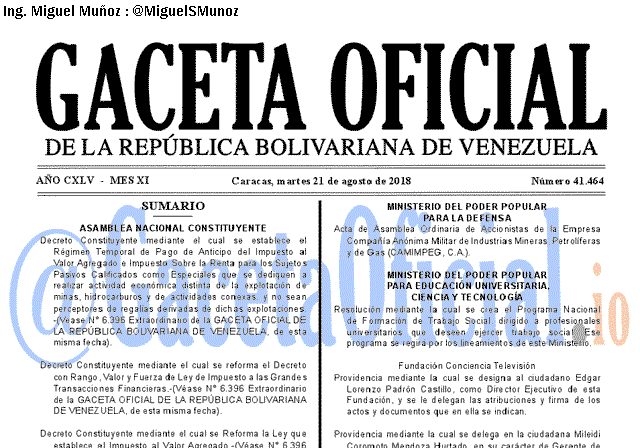 Gaceta Oficial 41464 del 21 Agosto 2018