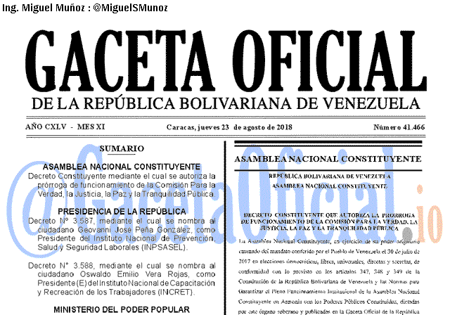 Gaceta Oficial 41466 del 23 Agosto 2018