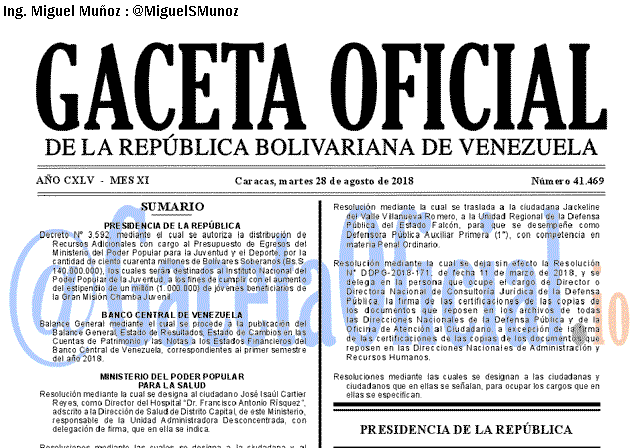 Gaceta Oficial 41469 del 28 Agosto 2018