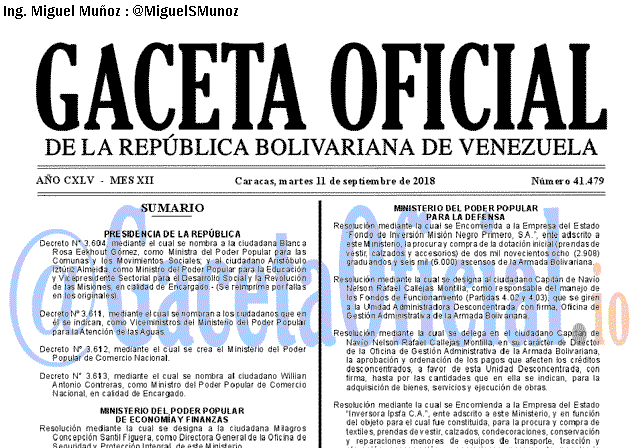 Gaceta Oficial 41479 del 11 Septiembre 2018