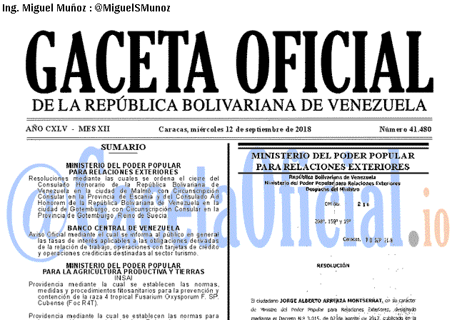 Gaceta Oficial 41480 del 12 septiembre 2018