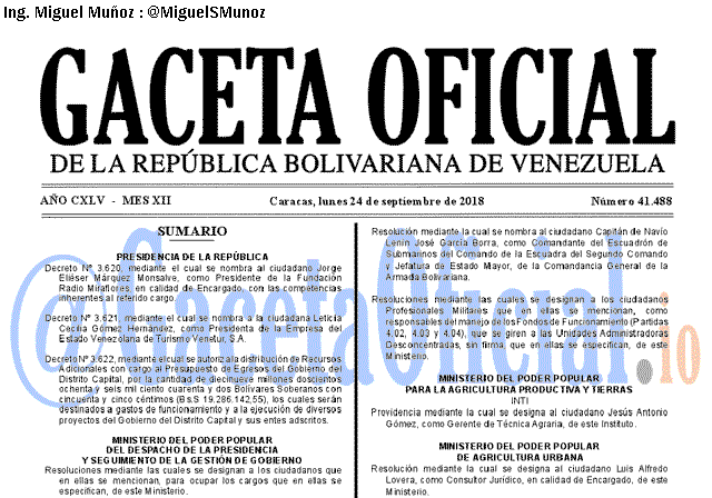Gaceta Oficial 41488 del 24 Septiembre 2018