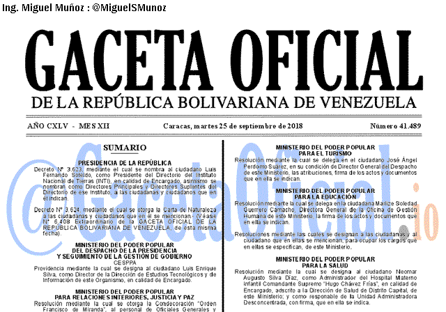 Gaceta Oficial 41489 del 25 Septiembre 2018