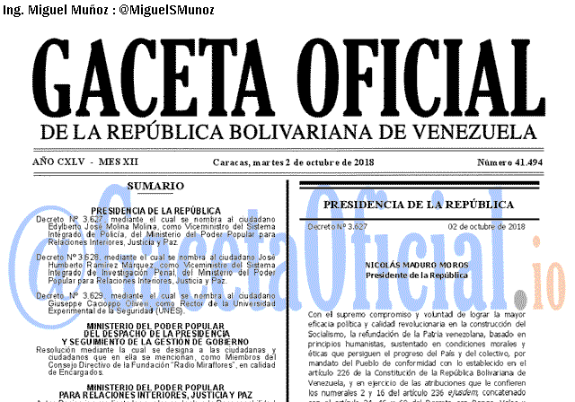 Gaceta Oficial 41494 del 2 Octubre 2018