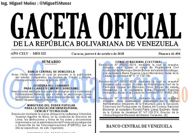 Gaceta Oficial 41496 del 4 Octubre 2018