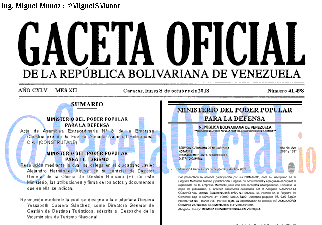 Gaceta Oficial 41498 del 8 Octubre 2018
