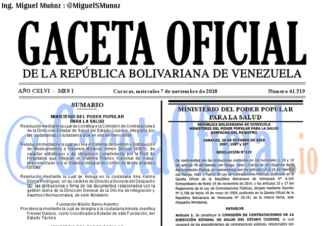 Gaceta Oficial 41519 del 7 Noviembre 2018