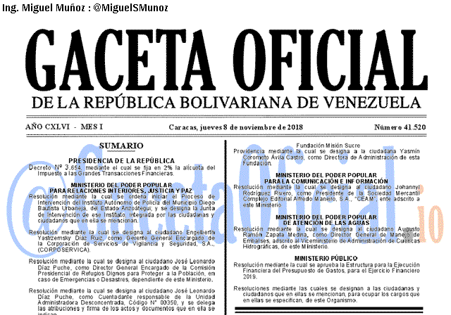 Gaceta Oficial 41520 del 8 Noviembre 2018