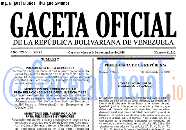 Gaceta Oficial 41521 del 9 Noviembre 2018