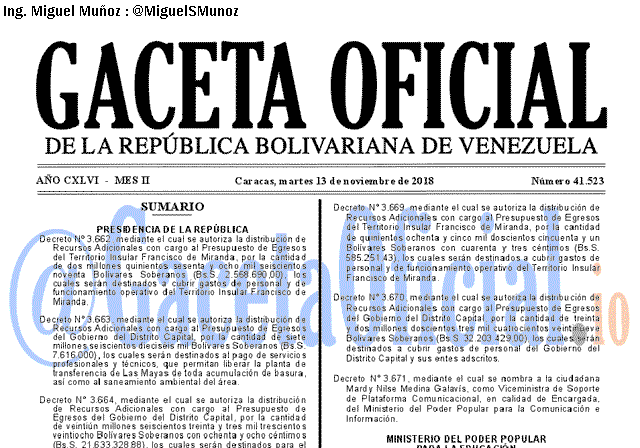 Gaceta Oficial 41523 del 13 Noviembre 2018