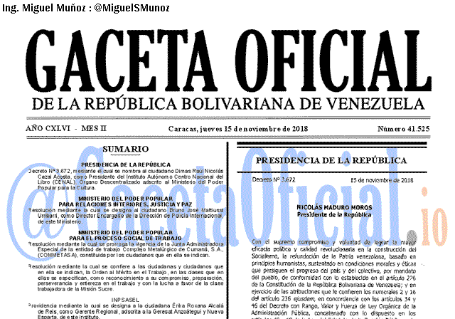 Gaceta Oficial 41525 del 15 Noviembre 2018