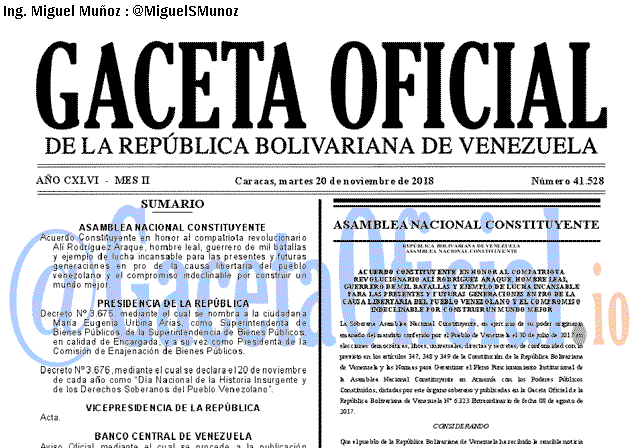 Gaceta Oficial 41528 del 20 Noviembre 2018 Gaceta Oficial 41528 del 20 Noviembre 2018