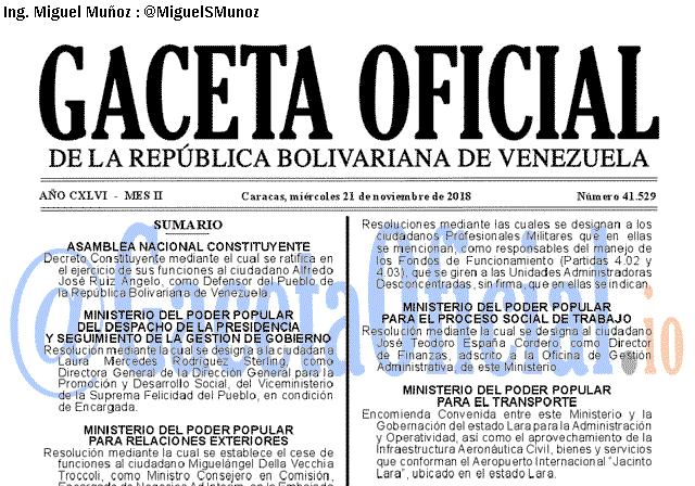 Gaceta Oficial 41529 del 21 Noviembre 2018