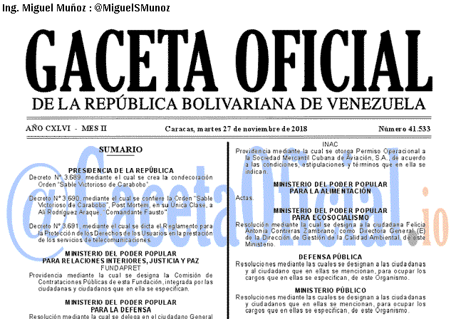Gaceta Oficial 41533 del 27 Noviembre 2018