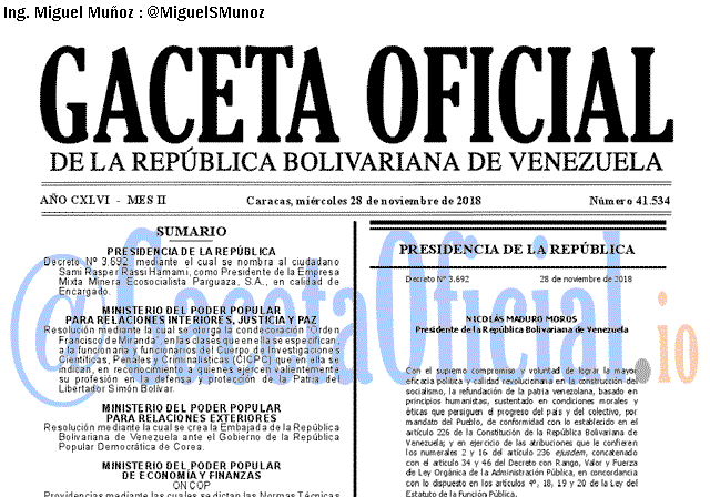 Gaceta Oficial 41534 del 28 Noviembre 2018