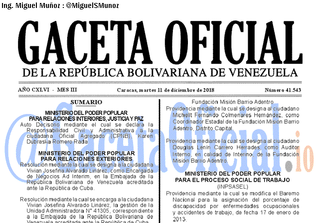 Gaceta Oficial 41543 del 11 Diciembre 2018