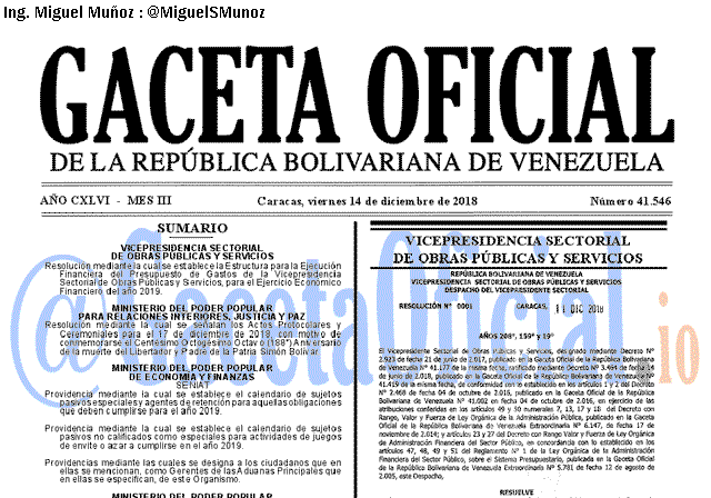 Gaceta Oficial 41546 del 14 Diciembre 2018