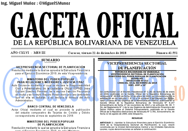 Gaceta Oficial 41551 del 21 Diciembre 2018