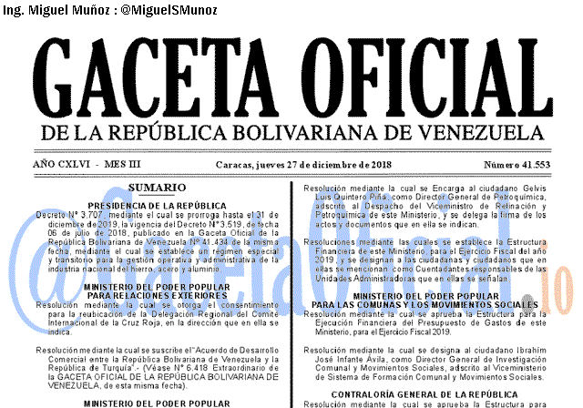 Gaceta Oficial 41553 del 27 Diciembre 2018